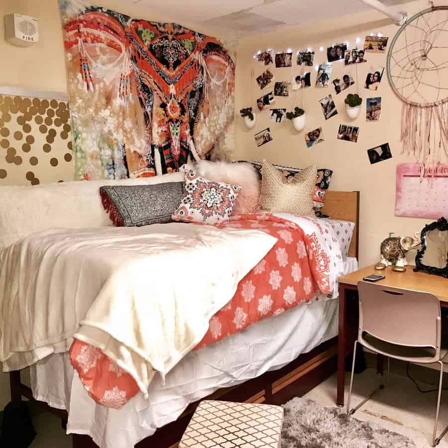 Dorm room with gallery wall