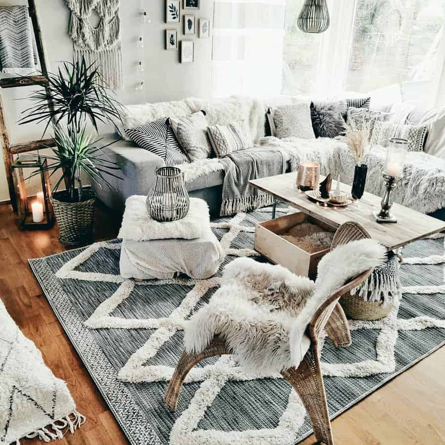 Boho living room with gray color scheme