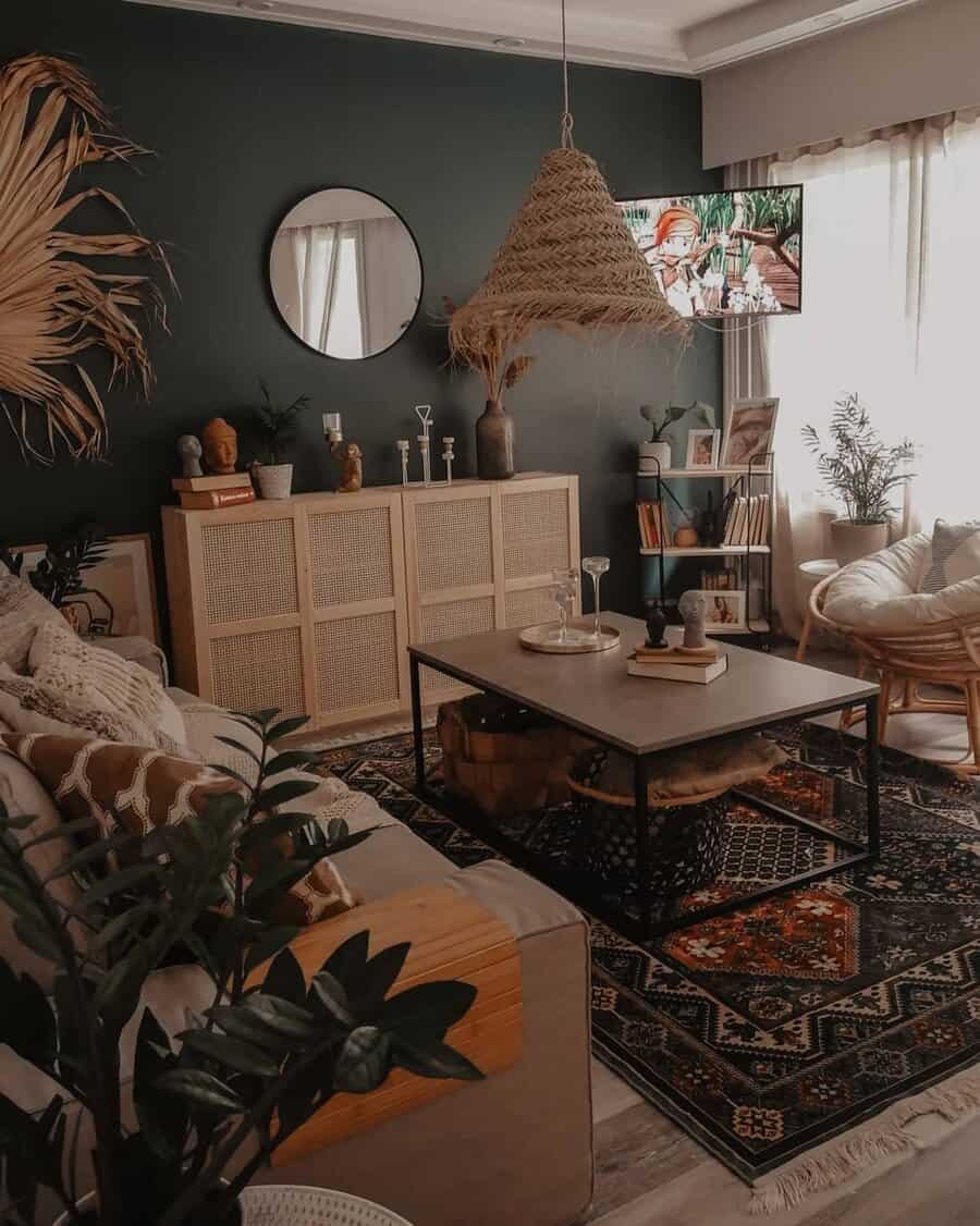 Boho living room with gray color scheme