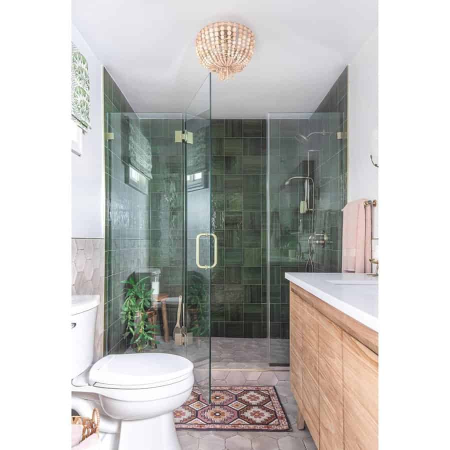 Master Bathroom With Green and White Walls