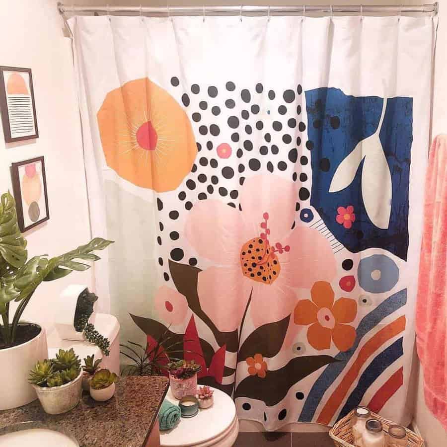 graphic floral shower curtain