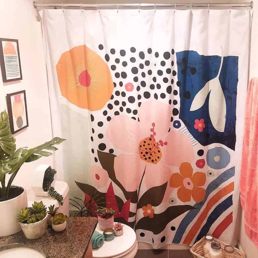 Graphic floral shower curtain