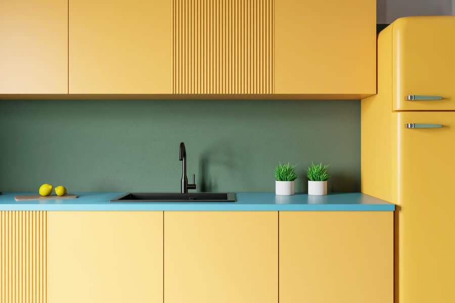 Matte green kitchen cabinet