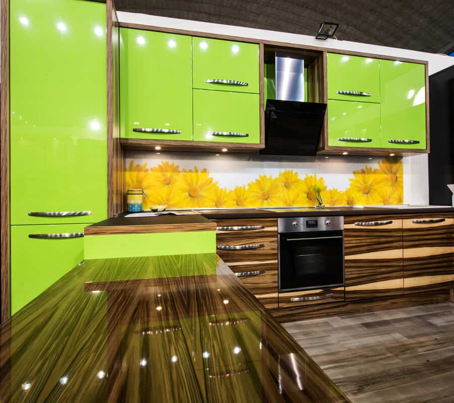 Neon green kitchen cabinet