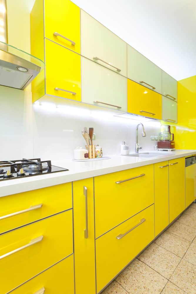 Bright yellow kitchen cabinet