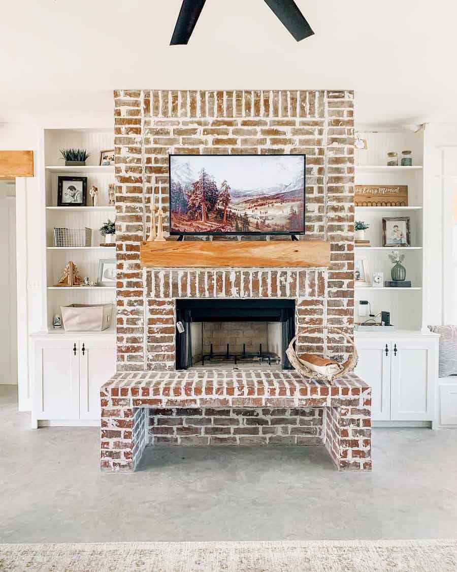 brick fireplace wall