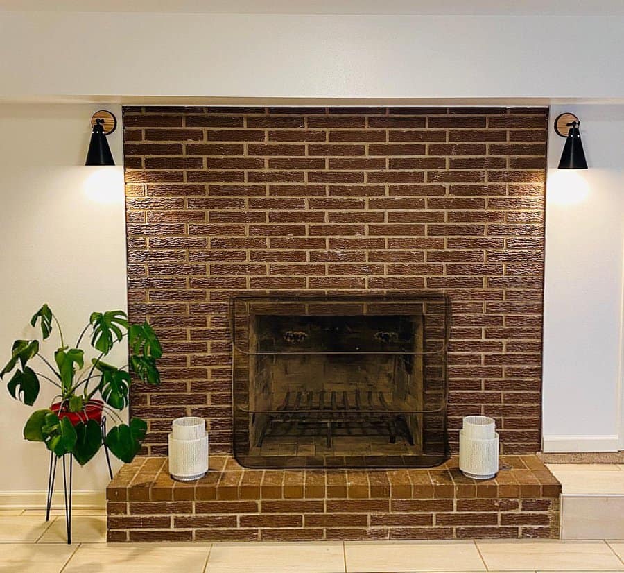 Brick fireplace wall