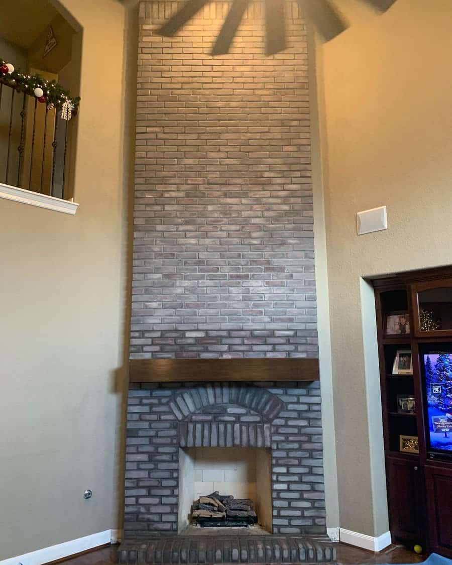 Brick fireplace wall