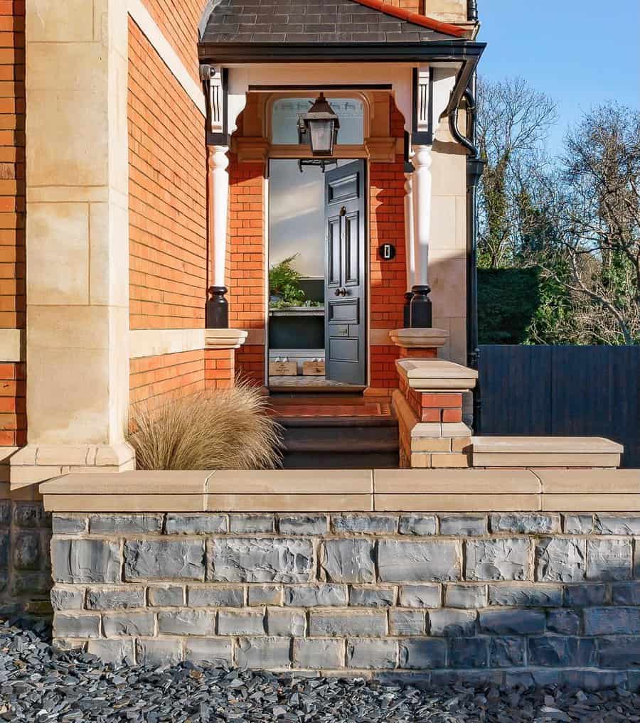 porch with brick walls