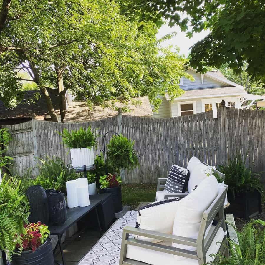 Backyard with outdoor throw rug