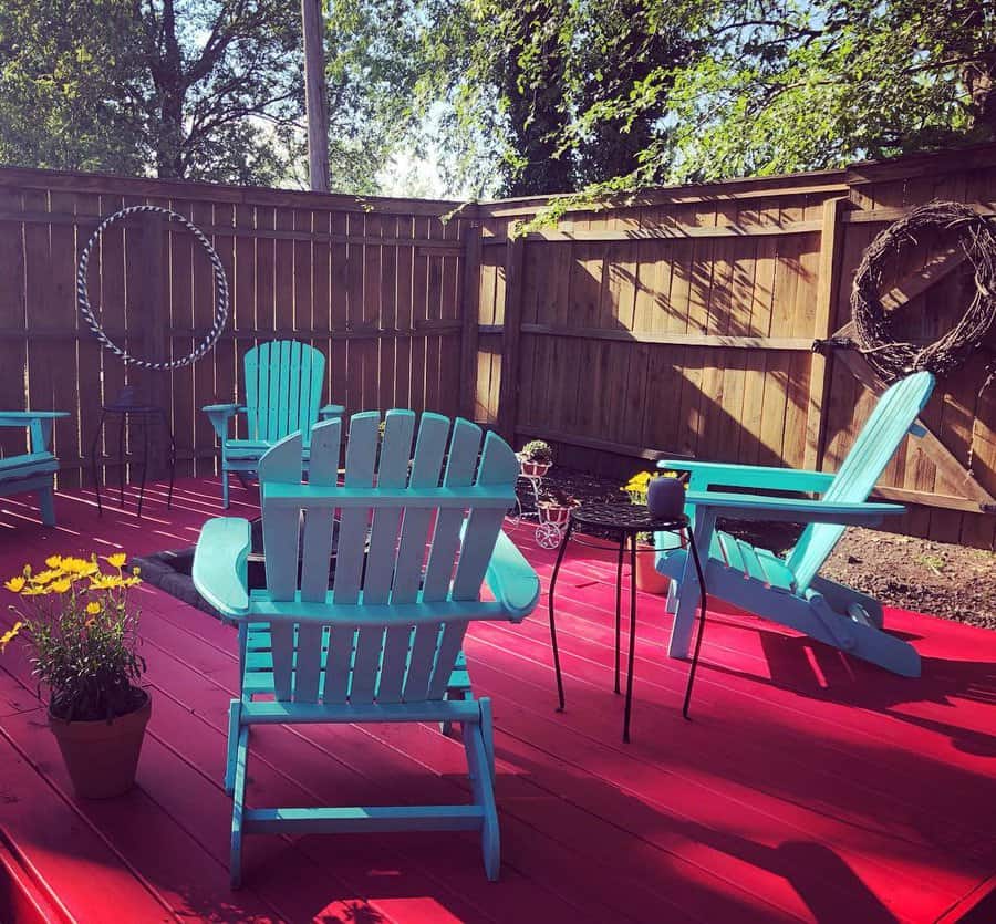 Red wooden deck patio