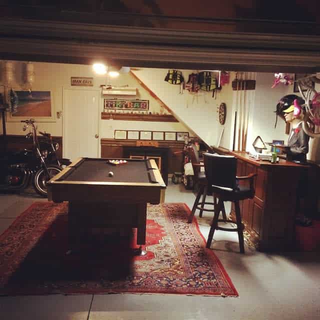 Garage man cave with pool table