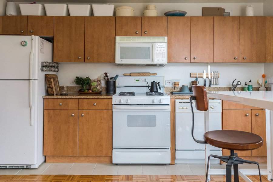 apartment kitchen with soffit storage