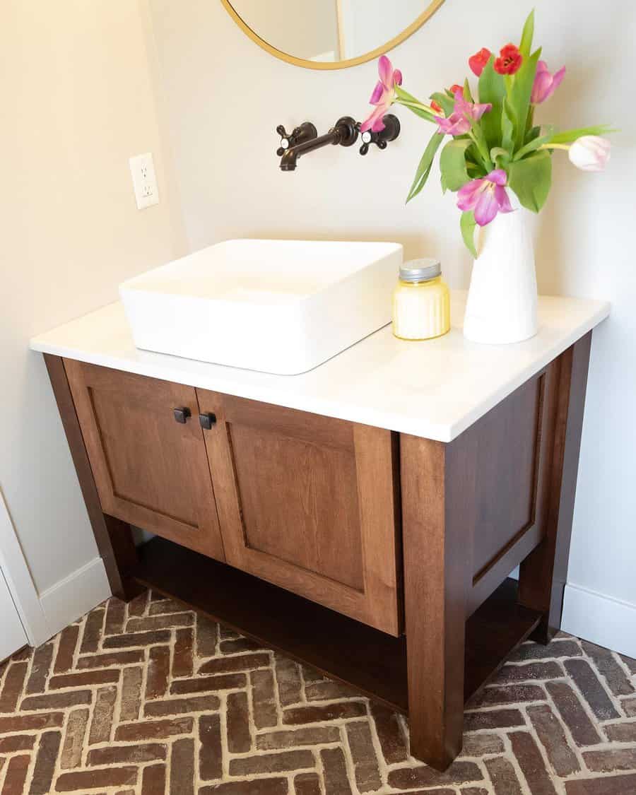 Half bathroom with recessed vanity