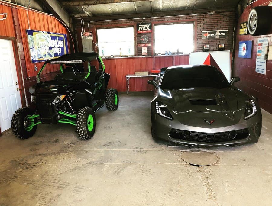 Car-themed garage man cave 