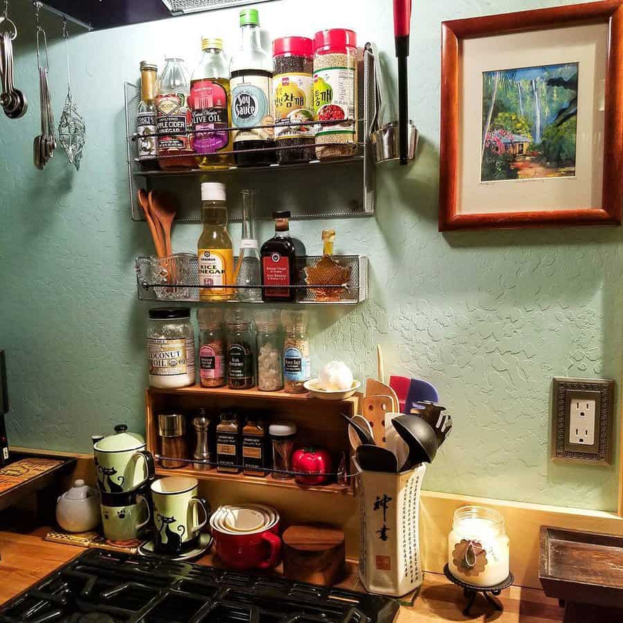 Cozy kitchen corner with spices and utensils