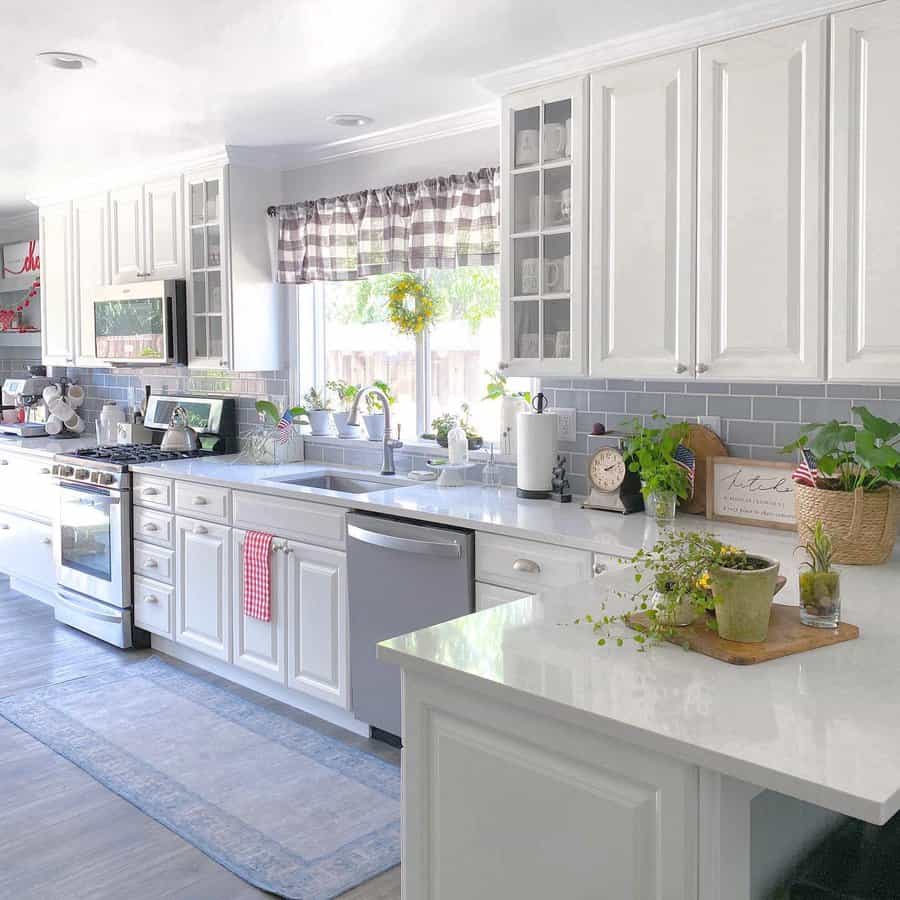 farmhouse kitchen window with valance curtain