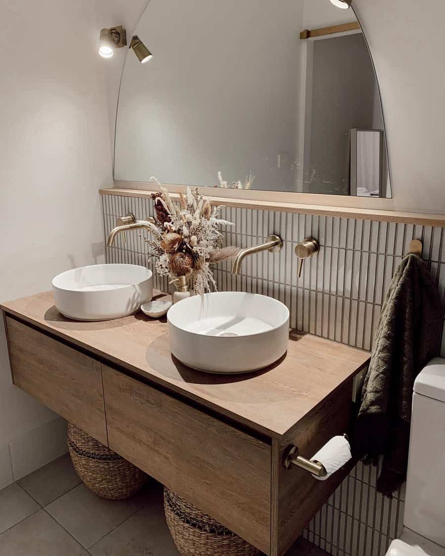 Rustic bathroom with copper fixtures 
