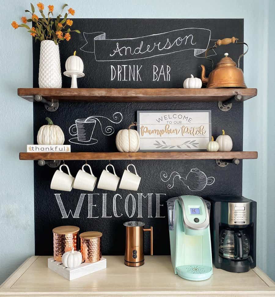 coffee bar with floating shelves