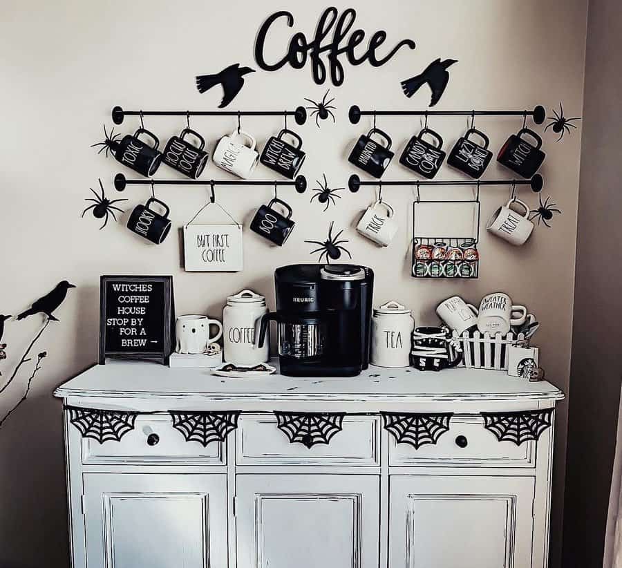 coffee bar with floating wall rack