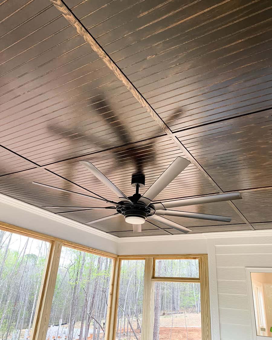 Dark wood porch ceiling 