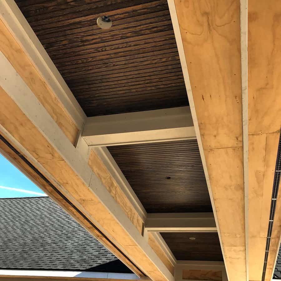 Dark wood porch ceiling 