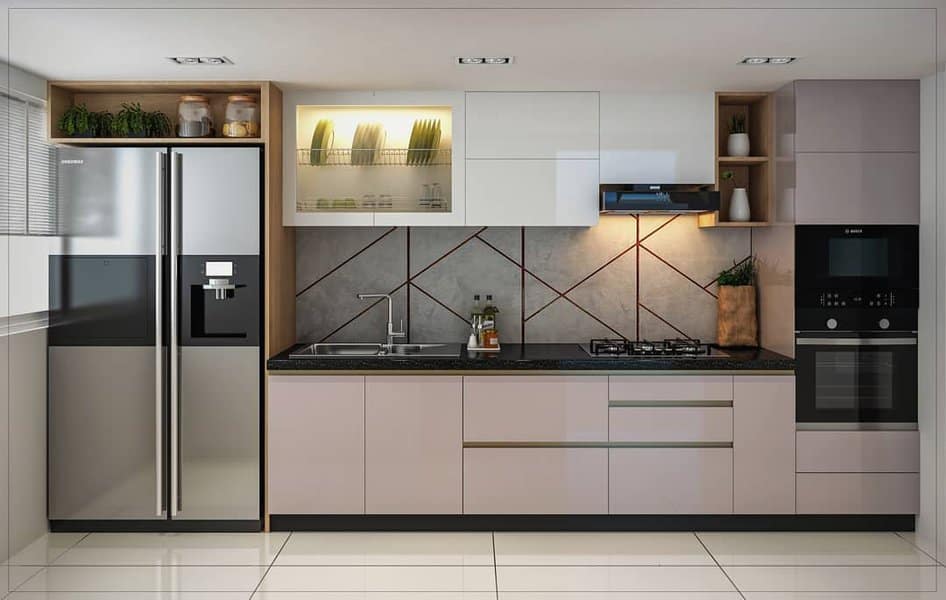 apartment kitchen with soffit storage