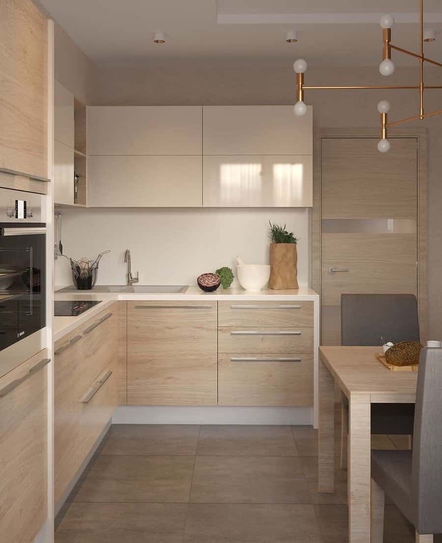 Modern kitchen with concrete flooring