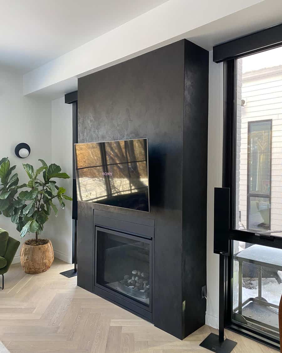 Concrete fireplace wall