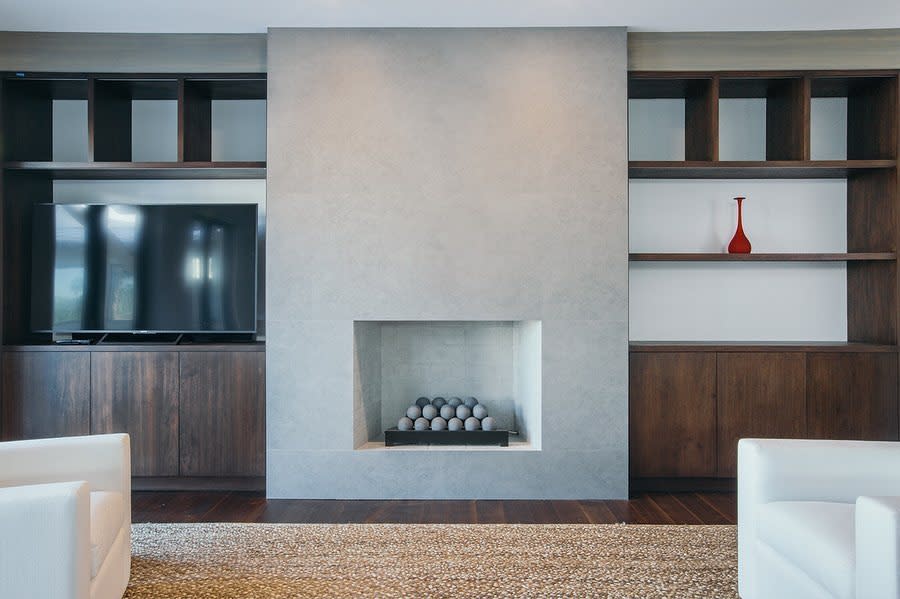 Concrete fireplace wall