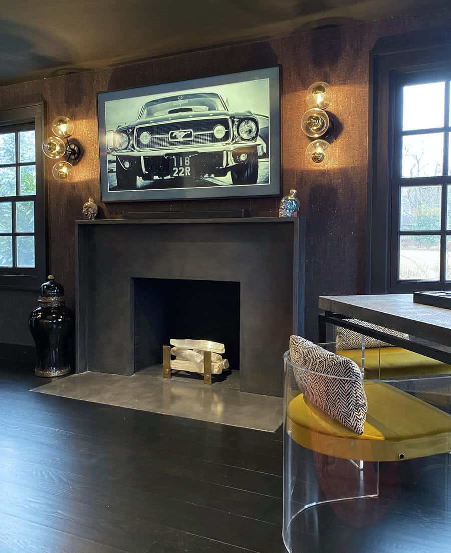 Concrete fireplace wall