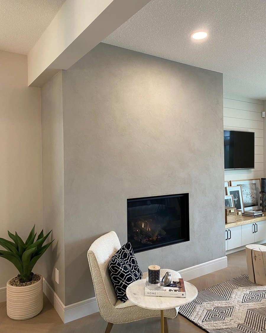 Concrete fireplace wall