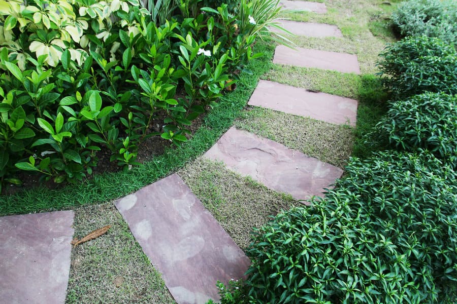 Alternating stone and grass garden path