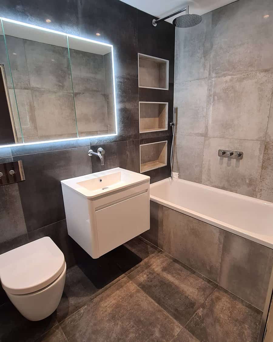 Chic bathroom with mirror and walk-in shower