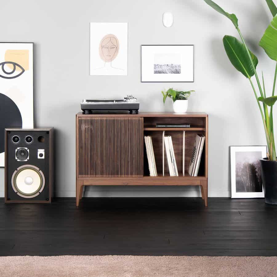 Stylish record player and cabinet with art