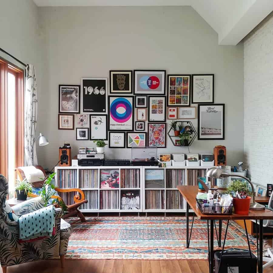 Eclectic room with vinyl records and wall art