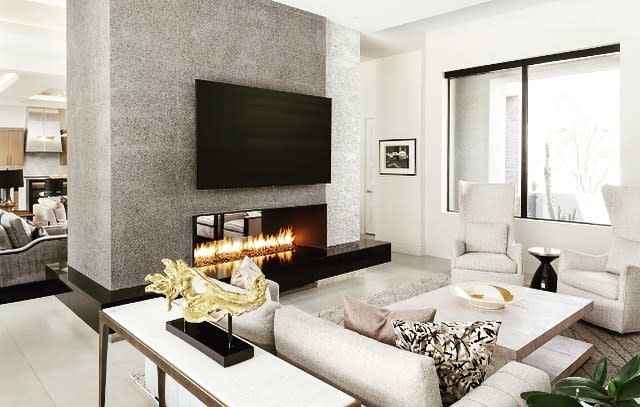 Concrete fireplace wall