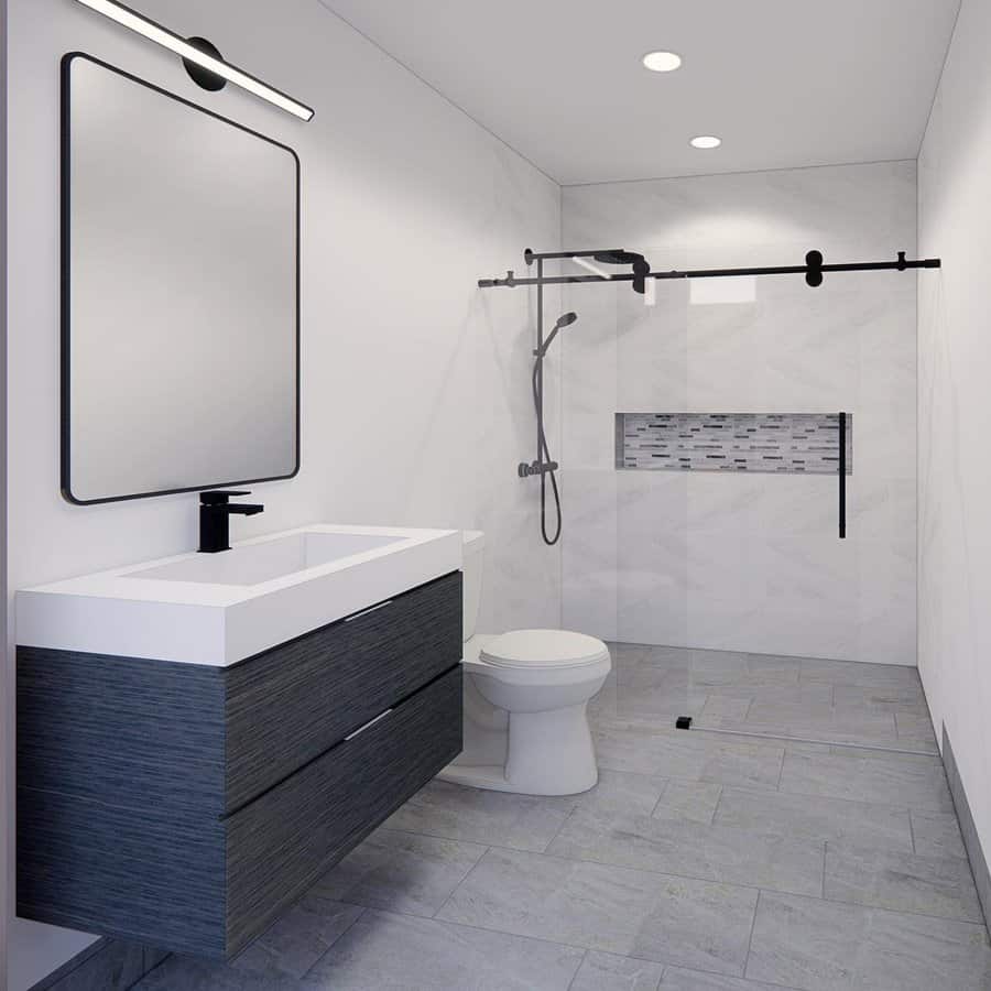 Modern bathroom with sleek vanity and open shower