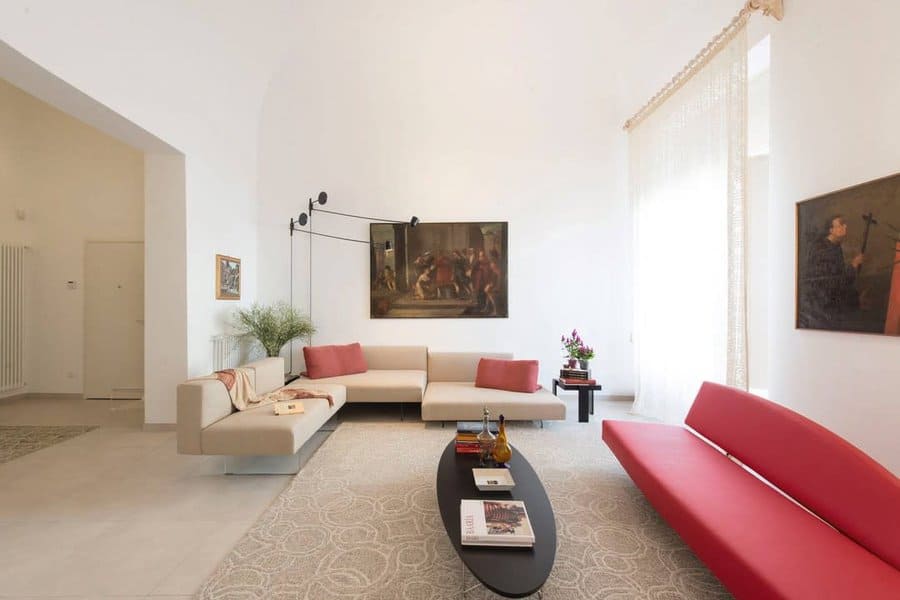 red modern living room