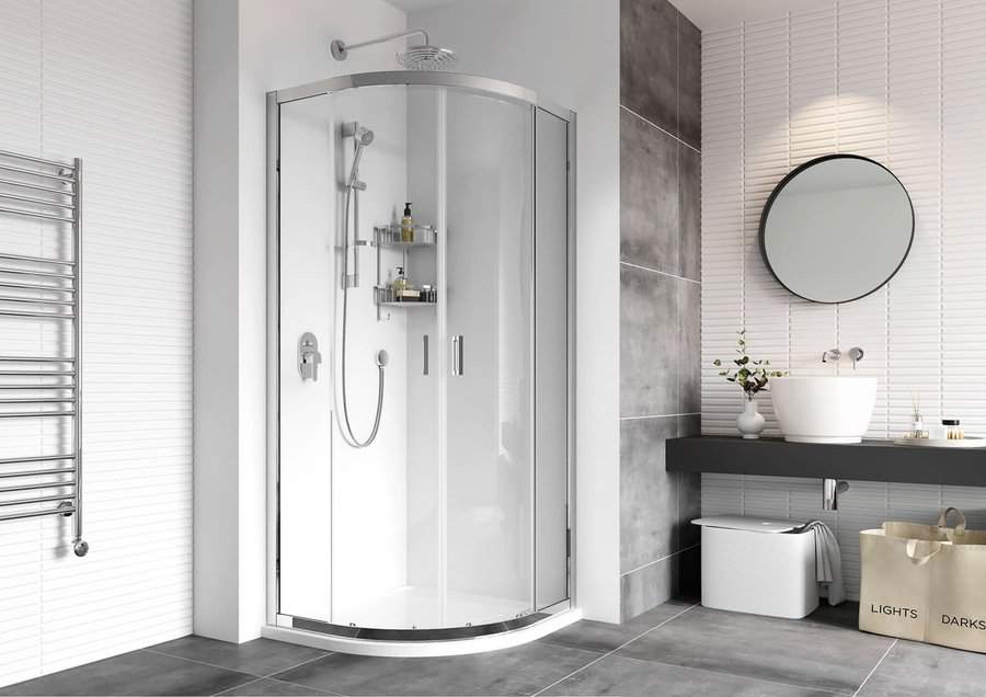 bathroom shower with quadrant shower door