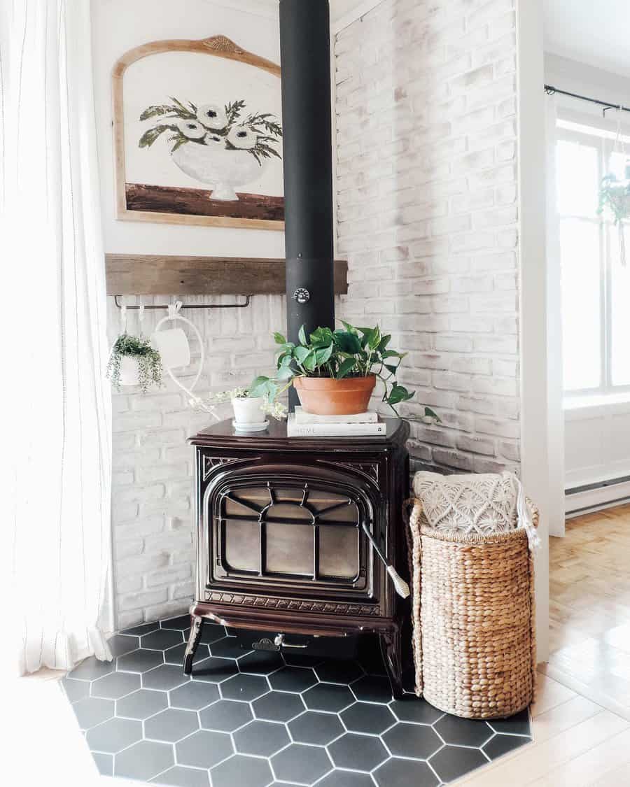 Chic stove corner with art and plants