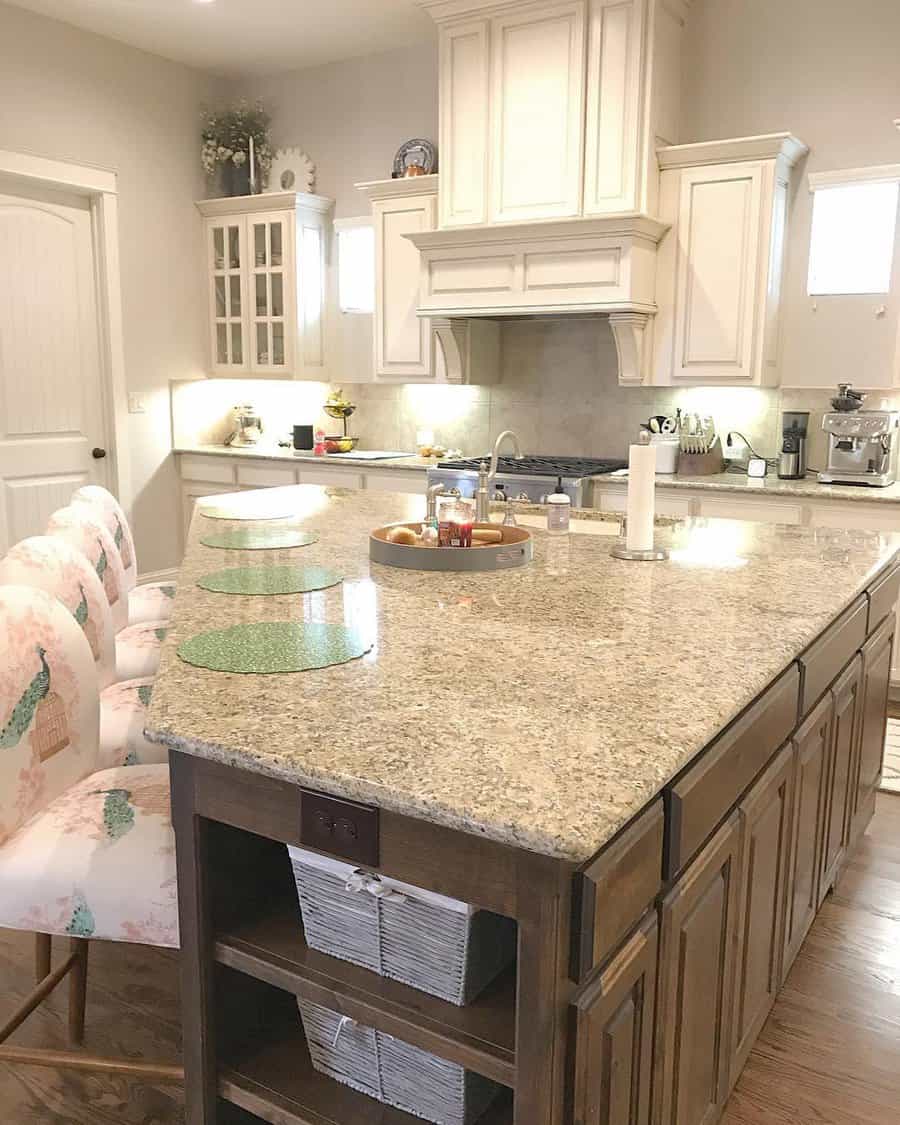 kitchen island with marble countertop