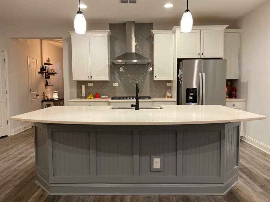 kitchen island with marble countertop