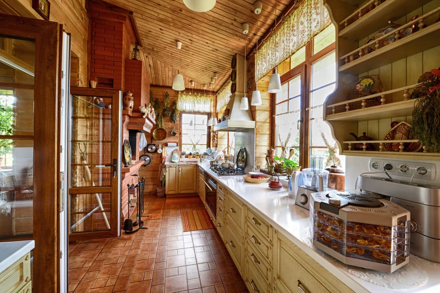 Rustic kitchen with pendant lighting