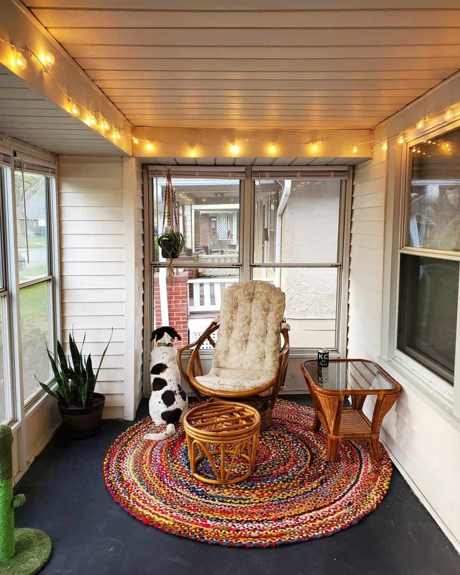 Porch Ceiling With String Lights 