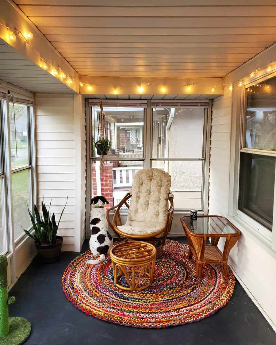 Porch ceiling with string lights 