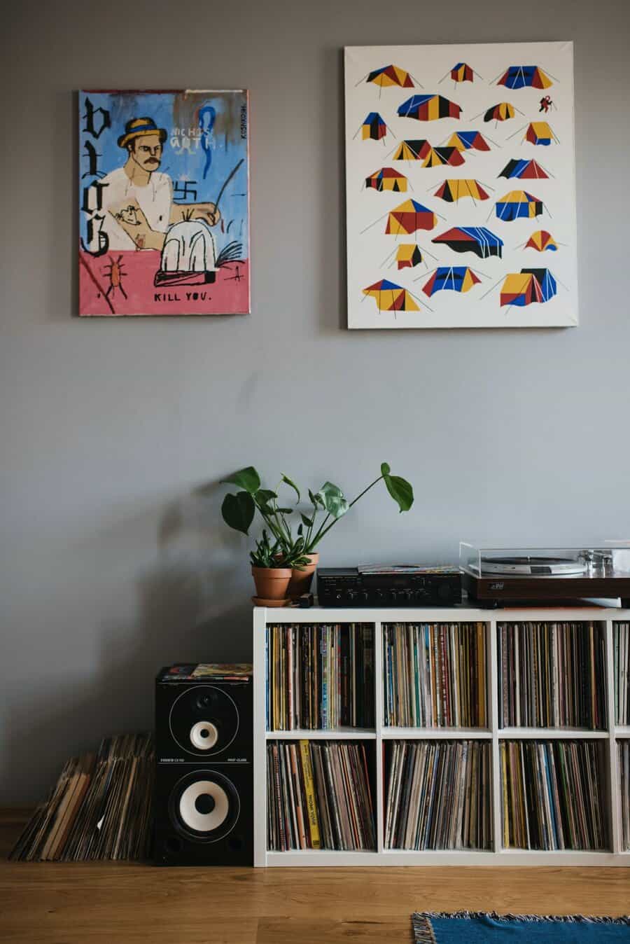 Artistic room with vinyl records and plants