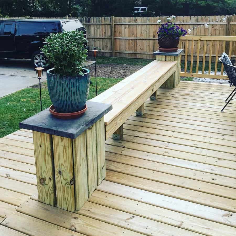 Deck bench with planter boxes