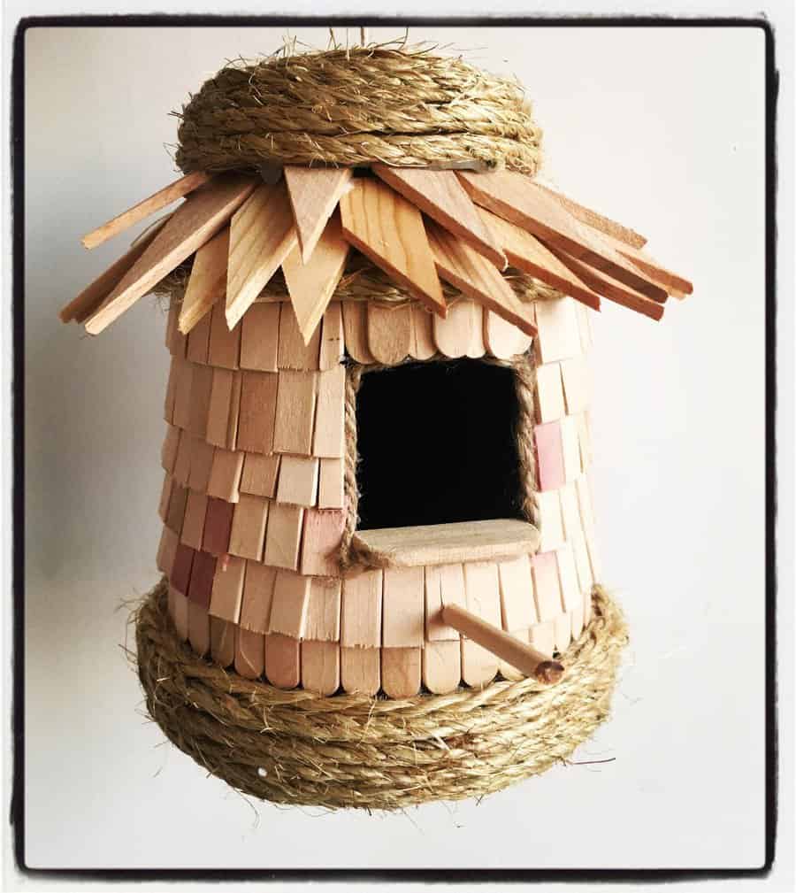 Popsicle stick and twine birdhouse 
