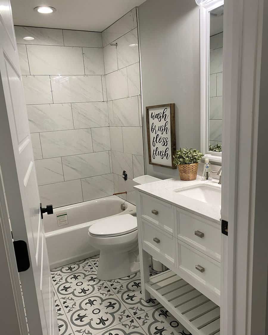 Basement Bathroom With Framed Quotes 